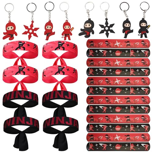 Karate Party Favors Karate Headband Party Supplies | for Kung Fu Warrio Slap Bracelets Rubber Keychain 8 Guest