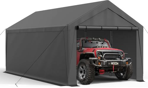 10x20 Carport, Heavy Duty Carports with Removable Sidewalls, Waterproof and UV-Resistant, Portable Outdoor Garage Shelter for Cars, Vehicles, and Boats (Grey)