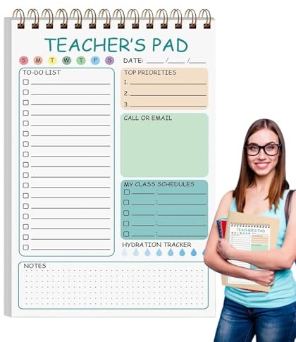 zwxqe Lehrer-Notizblock, 50 Blatt, 14,7 x 21,6 cm, niedlicher Notiz-Organizer, Doppelspulenbindung, Tagesplaner für Klassenzimmer, Grundschule, Studentenunterrichtsplanung und Lehrer, Büro