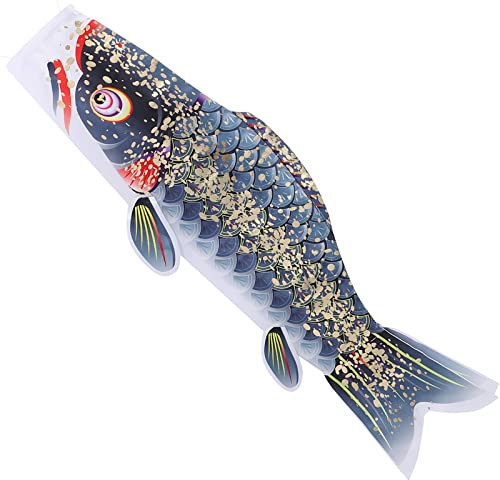 Abaodam Koinobori Giapponesi in Raso Nero, Bandiera Carpa Giapponese a Forma di Pesce, Decorazione Sospesa per Giardino e Albero,