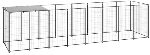 Owoxanthellate XXL Hundezwinger Outdoor 440 x 110 x 110 cm Schwarz Silbergrau Stahl PE Dach Robuster Laufstall für Große Hunde mit abschließbarer Tür für Garten Camping