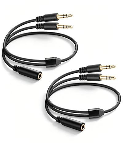 YANBORONSN TRS Audio Separator kabel, 3,5 mm hona till två hane 3,5 mm, ljudseparator förlängningskabel för smartphone, dator, MP3, hörlurar, högtalare (0,5 m/paket med 2)