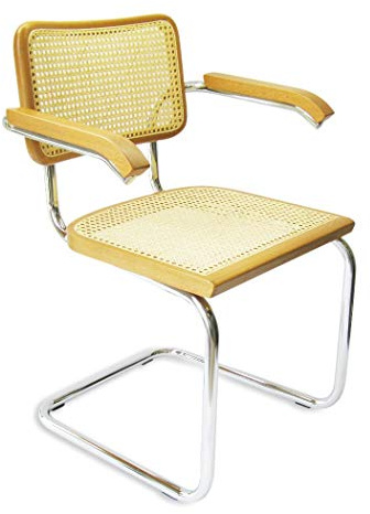 Marcel Breuer Cesca Cane Cantilever Armchair Arm Chair w/Chrome Frame & Honey Oak Wood (Made in Italy)