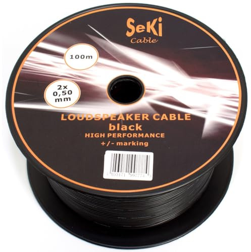 Câble de haut-parleur noir 2 x 0,50 mm² Bobine de 100 m