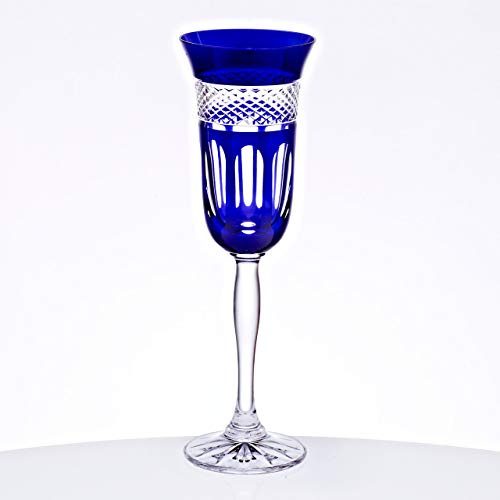 CRISTALICA Champagnerkelch Sektglas 150ml blau Retro Kelch Kristallglas geschliffen bunt