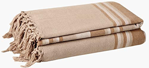 EHC Natural Cotton Textured Kerala Pattern Stripe Throw Kerala For Sofa Arm Chair Bedspread Settee Single Throw - 150 x 200 cm