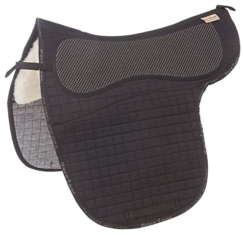 Barefoot Polsterbare Sattelunterlage schwarz – inkl. Einlagen – anatomisch geformt – mit freiem Wirbelsäulenkanal – Schafwolle – rutschfest, druckdämpfend & waschbar