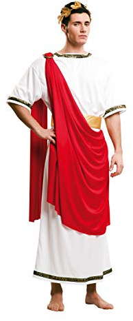 Desconocido My Other Me Herrenkostüm César, römischer Kaiser, Größe M-L, inklusive weißer Tunika mit goldfarbenen Paspeln, roter Robe, goldenem Gürtel und Lorbeerkranz, ideal für Karneval und Theater