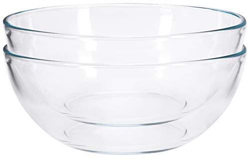 FOYO 8-inch Round Tempered Glass Bowl for Mixing Salad or Cereal, Set of 2