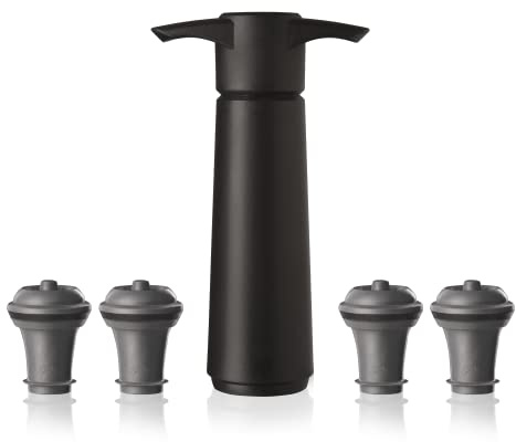 Vacu Vin Original Wine Saver with 4 Vacuum Bottle Stoppers – Wine Preserver Pump for Red or White Wine – Manual Air Remover System – Airtight Seal – Keep Wine Fresh Longer – Black