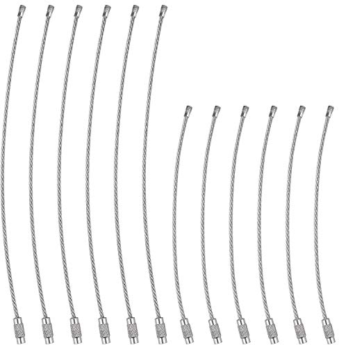 wisdompro Wire Keychain Cable, 12 Pack Plain Stainless Steel Wire Ring 2mm Cable Loop Rings for Hanging Luggage Tags, Keys and ID Tag Keepers - 4.3 and 6.3 Inch