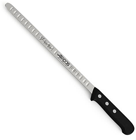 PECELLÍN Cuchillo Jamonero Profesional con Alveolos de 29cm, Cuchillo Jamonero de Calidad de Hoja Flexible Acero Inoxidable NITRUM Proteccion Bacteriana Bactiproff Silver para Patas de Jamón y Paletas