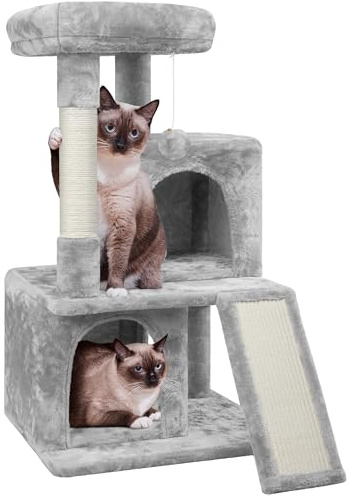 Yaheetech Rascador para Gatos Árbol para Gato 49x45,5x92 cm Castillo Juegos de Mascota con Nidos Plaraforma Gris Claro