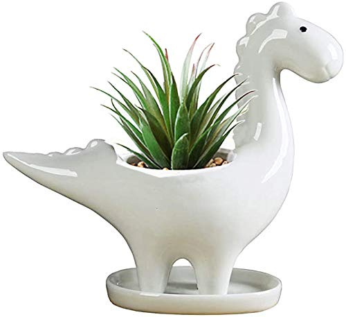 KiaoTime Dinosaurier-Form Weiß Keramik Sukkulenten Pflanzgefäße Töpfe kleine Pflanzgefäß Blume Bonsai Pflanze Dino Töpfe Vase Behälter Kaktus Desktop Tier Dekoration Stifthalter (Pflanzenfress)