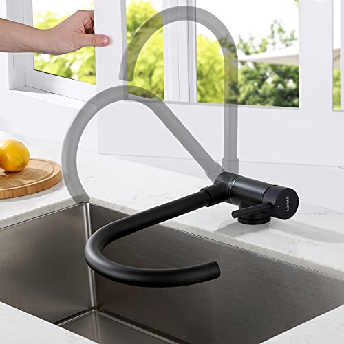 Lonheo Wasserhahn Küche Schwarz, Vorfenster Küchenarmatur Klappbar, Hochdruck Armatur Küche Mischbatterie 360° Drehbar, Edelstahl Spültischarmatur mit Schlauch