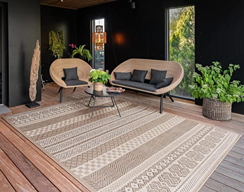 Paco Home Alfombra Exterior Interior Balcón Terraza Cocina Motivo Boho Étnico Moderno, tamaño:120x160 cm, Color:Beige