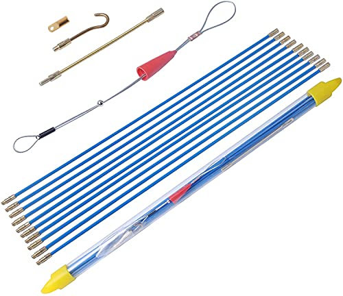 4.88M (16') Cable Rods, Fiberglass Electrical Connectable Fish Tape Pull Kit with Various Accessories，1.6ft per Pole, 10 Poles by Poweka