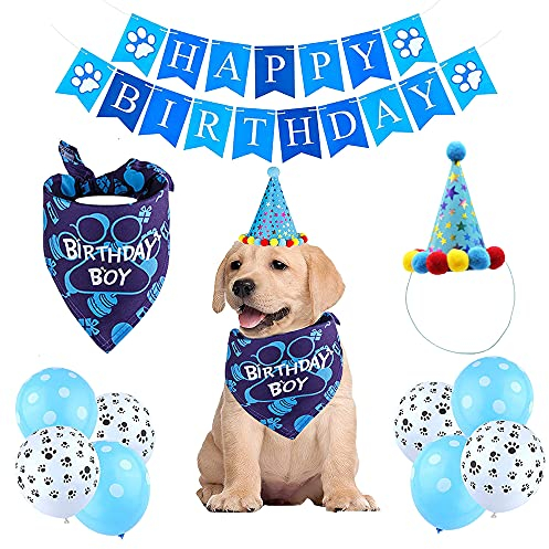 HIQE-FL Hund Geburtstag Bandana,Hundegeburtstagsparty,Geburtstagshut,Bandana Hut Banner Set,Dog Happy Birthday