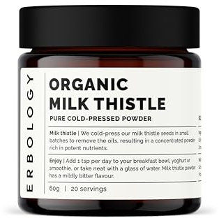 Erbology Organic Milk Thistle Powder 60g - 20 Servings - 180mg Silymarin per Serving - Body Cleansing - Cold-Pressed from 100% Milk Thistle Seeds - Sustainably Sourced in Europe - Vegan - GMO-Free