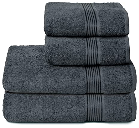 GLAMBURG Ultra Soft 4er-Pack Handtuch-Set, Baumwolle, enthält 2 übergroße Badetücher 70 x 140 cm, 2 Handtücher 50 x 90 cm, für den täglichen Gebrauch, kompakt und leicht — Holzkohle Grau