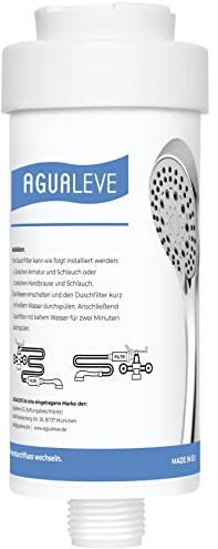 AGUALEVE® Duschfilter - Wasserfilter Dusche | in weiß | gegen Kalk, Schwermetalle, Chlor, Schmutz, wirkt bakteriostatisch | schönere Haut & Haare | Markenqualität Made in EU
