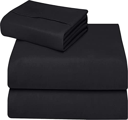 ComfyWell Super King Size lakan – djup ficka 35 cm (14 tum) – mjukt borstat mikrofibertyg, svarta sängkläder – krympnings- och blekningsbeständigt. (Super King (180 x 200 cm), svart)