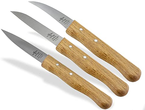 Set de 3 couteaux à fruits de Solingen Acier inoxydable Fabriqué en Allemagne avec manche en bois et avec des lames tranchantes pour couper les fruits et légumes