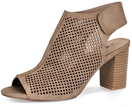 BEST TRENDY Peep Toe Booties Women,Loop Strap Mid Block Heel Sandals for Women，Stylish Women's Perforated Wedge Sandals - Trendy Open Toe Booties with Adjustable Ankle Strap - 3 Inch Heel