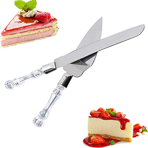 Caffney Wedding Clear Cake Cutter and Server Set with Crystal Handle Cake Cutting Set Reusable Cake Server Set Wedding Reception Tableware Supplies for Engagement Anniversary Birthday Party