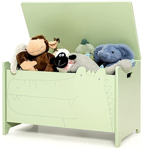 DREAMADE Coffre à Jouets Enfants 60x33x38CM,Meuble Rangement Filles Garçons avec Couvercle&Poignées Charnières de Sécurité pour Chambre,Salon,Salle de Jeux (Vert)