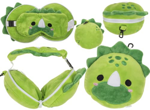 Out of the blue Cuscino da viaggio in peluche con maschera per gli occhi, dinosauri, ca. 17 x 14 x 10 cm