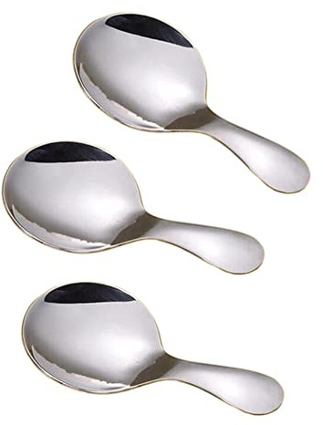 3 x Edelstahl-Mini-Schaufel für Behälter mit kurzem Griff, silberner Mini-Futterlöffel für Eiscreme, Melonenballer, kurzer Griff, Löffel für Tee, Zucker, Salz, Gewürze, Dessert