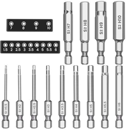 MulWark Hex Head Allen Wrench Drill Bit Set 13pcs Precision Metric S2 Steel – Magnetic Bits with Corrosion Resistance 1/4 Allen Key Bit Set