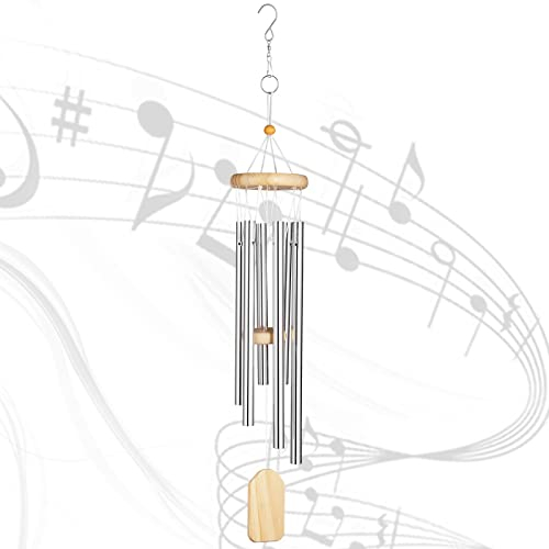 KIKISML Campanelli a Vento, Scacciapensieri in Legno e Metallo con Gancio, 6 Tubi di Alluminio Carillon Vento All'Aperto per Giardino Soggiorno Casa Decorazioni- Di Legno