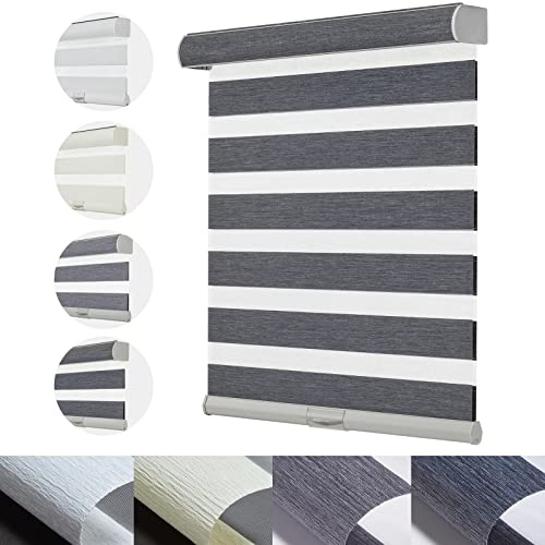 Persilux Cordless Zebra Blinds for Windows with Jacquard Pattern Privacy Protection Roller Shades Light Filtering Sheer Window Shades for Home, Office and Door (24 W x 72 H, Dark Grey)