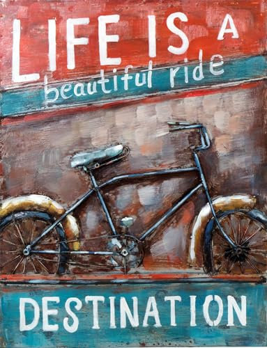 Vintage Line Handgefertigtes Metallbild 3D-Optik Wandbild Metallbild Destination (ca. 80x60 cm)