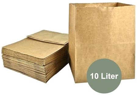 ZURAS® - 50 sacchetti di carta per rifiuti organici da 10 l per i bidoni dei rifiuti organici in carta resistente all'umido e agli strappi