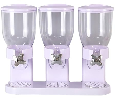 Dreifach-Spender für Trockenfutter, Kompakter Snack-Spender, Countertop Müsli-Spender als Süßigkeit, Nüsse, Reis, Müsli Spendet 1 Unze pro Drehung (Color : Purple, Size : 2L x 3)