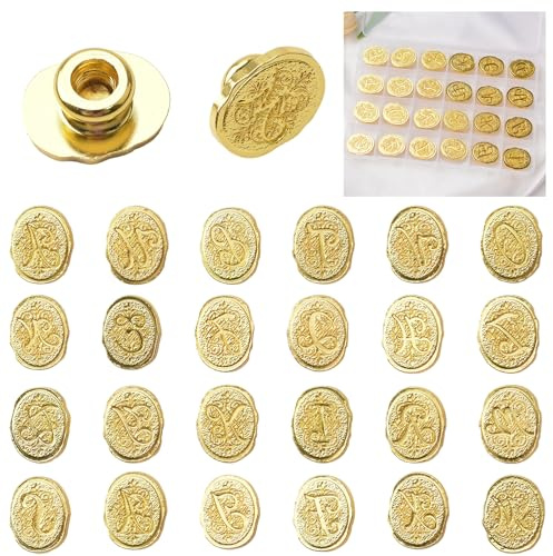 HICOHAND Alphabet Wachssiegelstempel Kit, 26 Buchstaben A-Z Siegelstempel Vintage Messing Siegelkopf für Hochzeit Party Einladung Umschlag Geschenkverpackung Valentinstag Karte