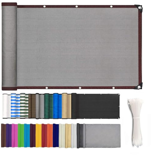ZHhan Balcony Privacy Screen Wind and UV Protection Balcony Screening for Deck, Backyard, Patio, Balcony, Includes Cable Ties 8 Days Delivered 9 Colors 377 Sizes Grey,0.9x2.5m
