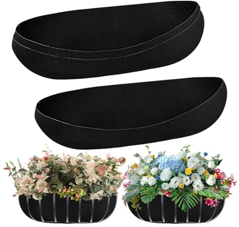 Moskado 3PCS Hanging Basket Liners Felt Trough Planter Liners Fabric Window Box Liners Replacement Black Non-Woven Hanging Plant Liner for Planter Garden Fence Flower Baskets Pot (36 inch)