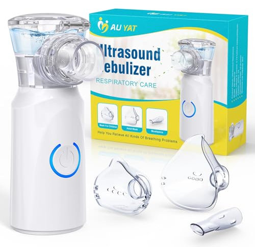 AU YAT Nebulizador para Adultos, Nebulizador Portátil Recargable para Adultos y Niños, Silencioso para Niños con 2 Máscaras y Boquilla, inhalador Con Mango para uso Doméstico y de Viaje