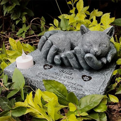 JHB Pietre Commemorative Personalizzate per Gatti, marcatori tombali 3D per Gatti Che dormono nelle Mani di Dio, lapide per Gatti, Pietra commemorativa per Gatti, Regali commemorativi per Gatti