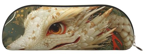 HJLUUFT Hübsche halbrunde Aufbewahrungstasche mit Drachen-Motiv – stilvolles Federmäppchen und leichte Make-up-Tasche, geeignet für Büro, Leben und Reisen, gold, Einheitsgröße, Kunst