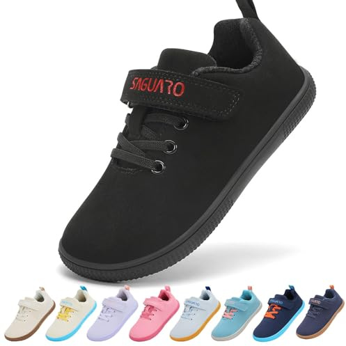 SAGUARO Barfota sneakers för barn minimalistiska sneakers för trail löpning flickor lättviktiga vardagliga skor storlek 25–36, svart, 29 EU