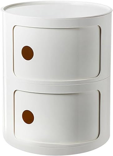 SFNIOKFG Round Nightstand with Drawers,Modern End Table Side Table Small Bedside Table with Storage, Plastic Bedside Table Chest for Living Room Bedroom Bathroom(Size:2 tier,Color:White)