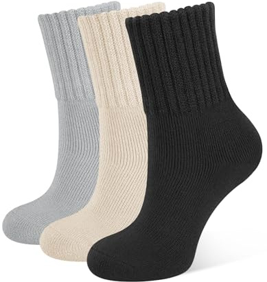 CLOSEMATE 3 Pares Calcetines Termicos Mujer Invierno sin Costuras Frio Extremo Calientes de Algodón Grueso Forro Grueso Blanco Negro Gris-Claro