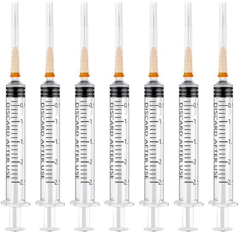 Lot de 30 seringues en plastique de 2,5 ml avec aiguilles avec capuchons, seringues jetables, petites seringues doseuses, seringues liquides pour loisirs et bricolage, emballage scellé individuel