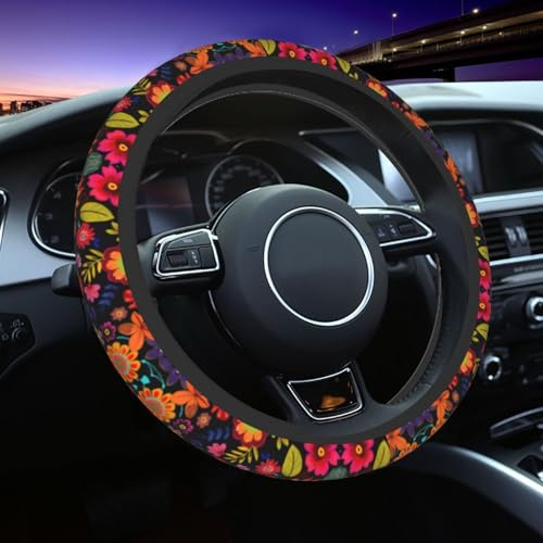 Mexpekil Universal-Lenkradbezug mit Blumenmuster für Autos, rutschfest, dekorativ, Autozubehör passend für die meisten Autos (38 cm), 1er-Pack