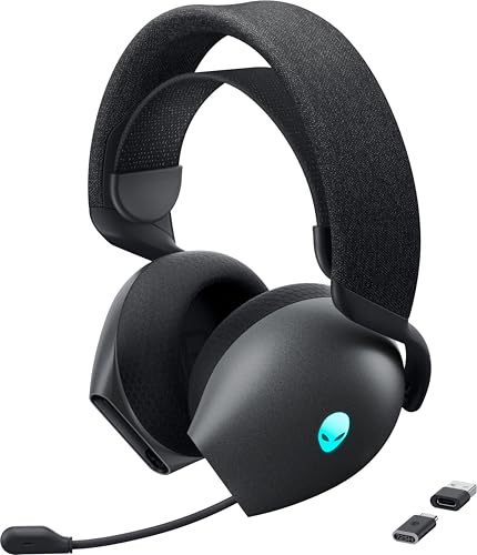 Alienware Tri-Mode Kabellos Gaming Headset AW725H, Dolby Atmos | KI-Geräuschunterdrückung, AlienFX-RGB, 55 Stunden Akkulaufzeit, Lunar Light, Kompatibel mit PS4, PS5, Switch